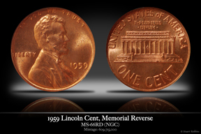 1959 MS-66RD Lincoln Cent, Memorial Reverse