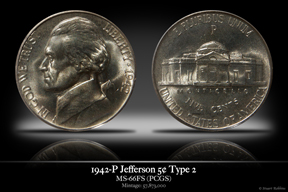 1942 P MS-66FS Jefferson War-Time Nickel