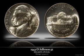 1943-D MS-66FS Jefferson Silver War-Time Nickel