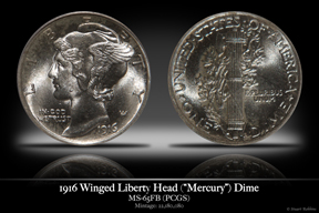 1916 Winged Liberty Head ('Mercury') Dime, MS-65FB