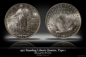 1917 Type 1 Standing Liberty Quarter, MS-64FH