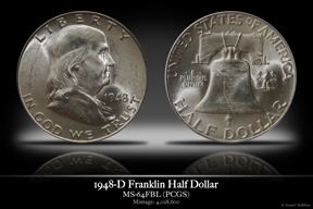 1948-D MS-64FBL Franklin Half Dollar