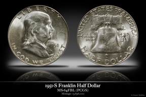 1951-S MS-64FBL Franklin Half Dollar