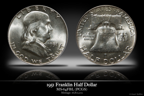 1951 MS-64FBL Franklin Half Dollar