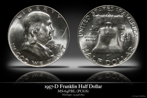 1957-D MS-64FBL Franklin Half Dollar