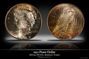 1922 Peace Dollar, Low Relief, MS-64