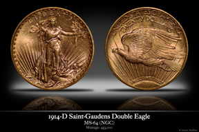 1914-D Saint-Gaudens Double Eagle Coin, MS-64