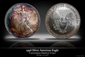 1996 Rainbow-Toned Business-Strike Silver American Eagle