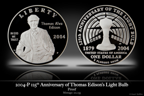 2004-P Thomas Edison's Light Bulb Silver Proof Commemorative Coin